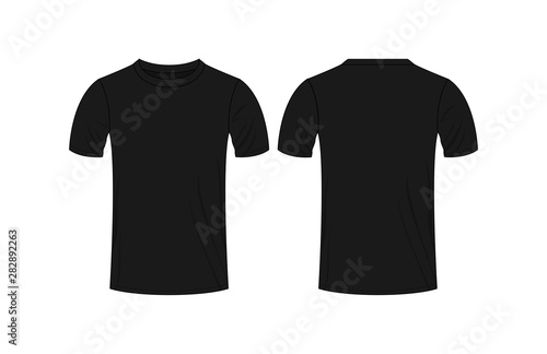Front and back view black t-shirt template design vector