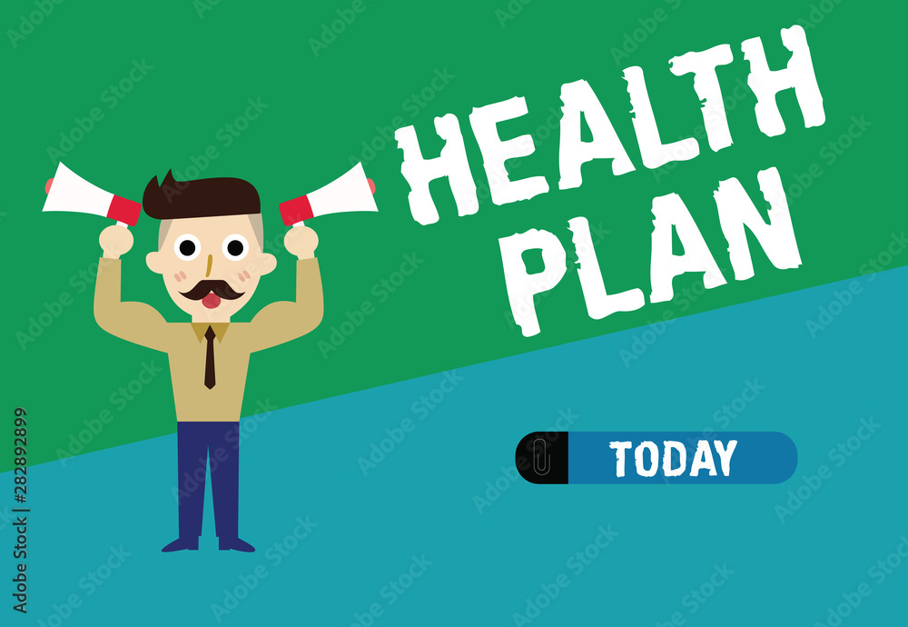 Naklejka premium Handwriting text writing Health Plan. Concept meaning Any strategy that offers medical services to its members.