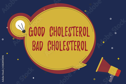 Word writing text Good Cholesterol Bad Cholesterol. Business concept for Fats in the blood come from the food we eat.