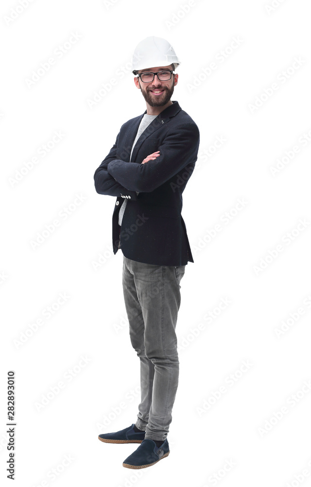 side view. qualified male architect looking at camera side view. qualified male architect looking at camera