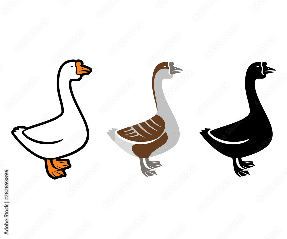 White goose, gray goose and goose silhouette, logo design. Bird, animal, pet and poultry, vector design and illustration White goose, gray goose and goose silhouette, logo design. Bird, animal, pet and poultry, vector design and illustration