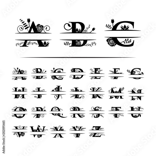 Decorative monogram split letter graphic design template isolated