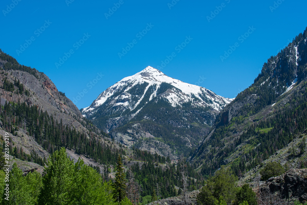 Ouray, Colorado low angle view of snow-dappled mountain top