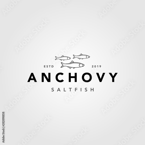 vintage minimalist anchovy fish logo label emblem packaging designs