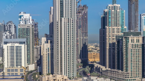 Beautiful skyline of Dubai downtown and Business bay with modern architecture.
