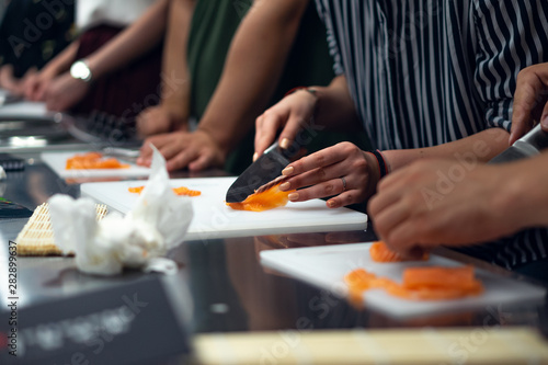 fresh sushi preparation, smoked salmon