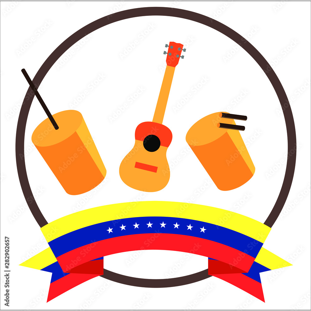 Furruco, Cuatro and Tambora Venezuelan Gaitas musical instruments with  eight stars Venezuela's flag. Instruments that represent the most iconic  Venezuelan Christmas music, La Gaita. Stock Vector | Adobe Stock