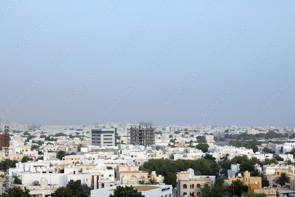 The predominantly low-rise homes, offices and other buildings in the Al Badi area of the Omani capital, Muscat on 8 August 2017