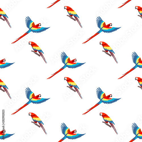 Tropical seamless pattern wih ara parrot. Vector wallpaper.
