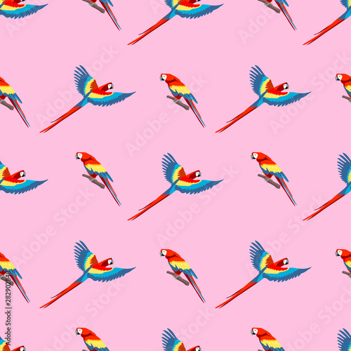 Tropical seamless pattern wih ara parrot. Vector wallpaper.