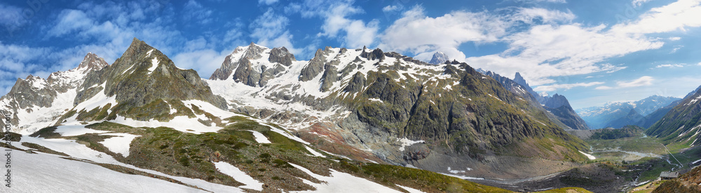Glacier and falls in Val Veny, Aosta valley, Italy