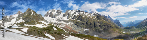 Glacier and falls in Val Veny, Aosta valley, Italy