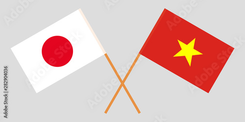 Japan and Vietnam. Crossed Japanese and Vietnamese flags