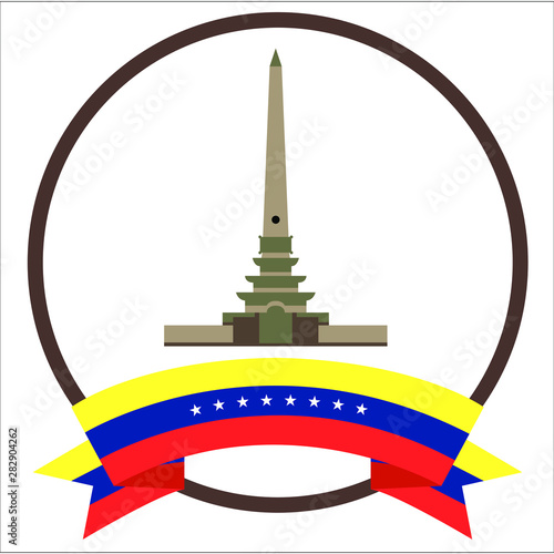 Altamira's Obelisk city iconic symbol in Caracas with eight stars Venezuela's flag.Altamira, Obelisco, Plaza Francia, Caracas, Venezuela, landmark, Venezuela flag. photo