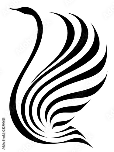 Black silhouette of Swan on white background