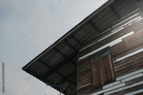 Old wooden house wall structure