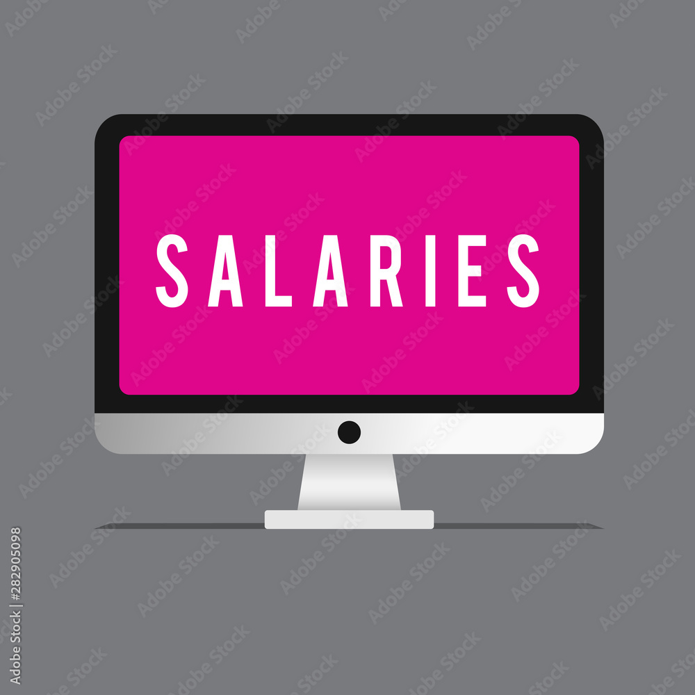 Writing note showing Salaries. Business photo showcasing fixed regular payment typically paid on monthly basis period time. Writing note showing Salaries. Business photo showcasing fixed regular payment typically paid on monthly basis period time.