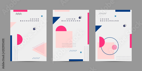 Placard templates set with Geometric shapes, Memphis geometric style flat and line design elements. Memphis art for covers, banners, flyers and posters. Eps10 vector illustrations