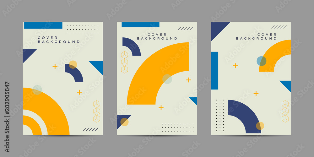 Placard templates set with Geometric shapes, Memphis geometric style flat and line design elements. Memphis art for covers, banners, flyers and posters. Eps10 vector illustrations