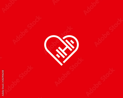 Heart dumbbell vector logotype. Love sport fitness gym workout icon logo