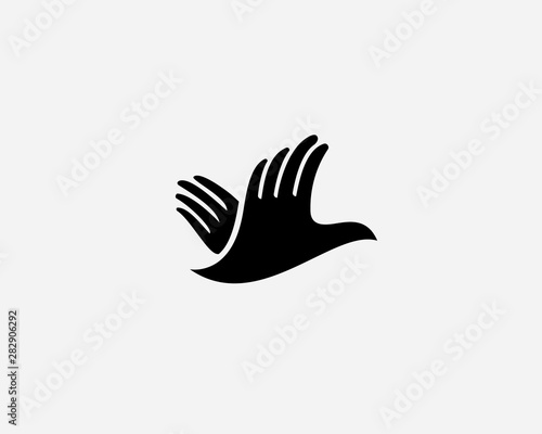 Hands bird logo design. Fingers wings dove freedom vector logotype
