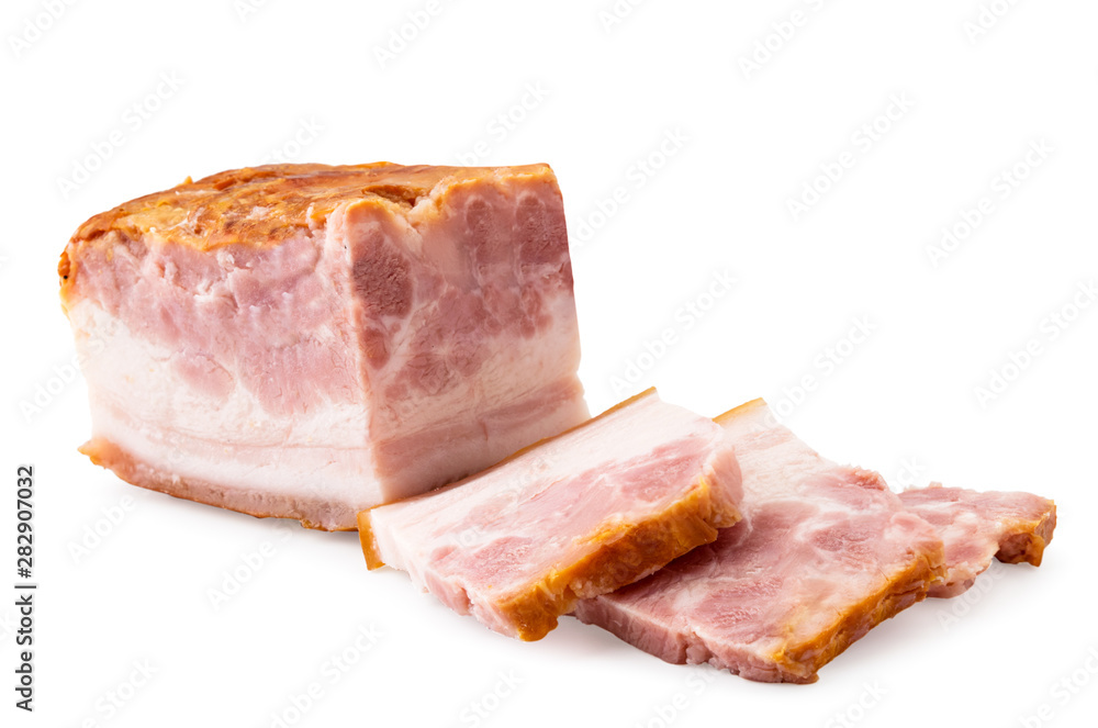 Lard cut into pieces close-up on a white background. Lard cut into pieces close-up on a white background.