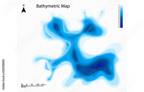 Color bathymetric map on white background. Vector illustration.