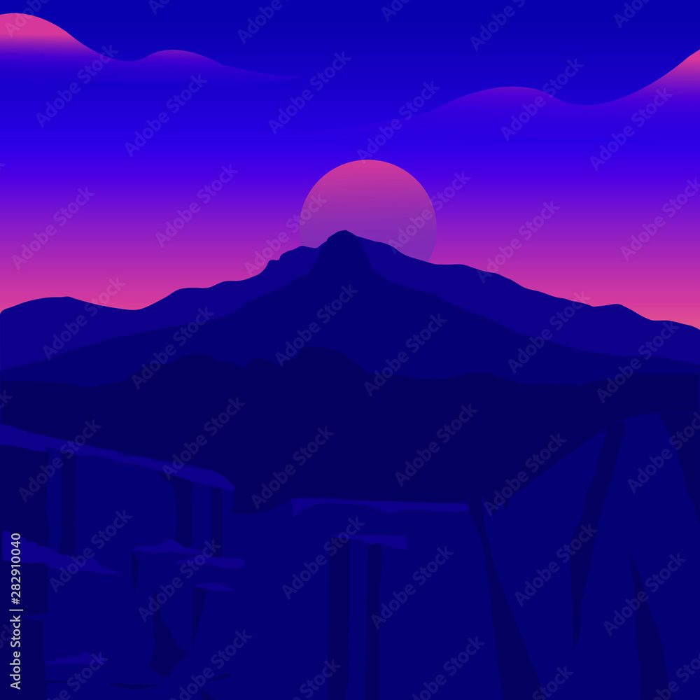 Abstract image of a sunset, the dawn sun over the mountains Abstract image of a sunset, the dawn sun over the mountains