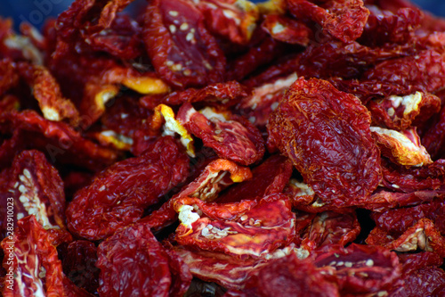 dried tomatoes in an oriental bazaar on a counter
