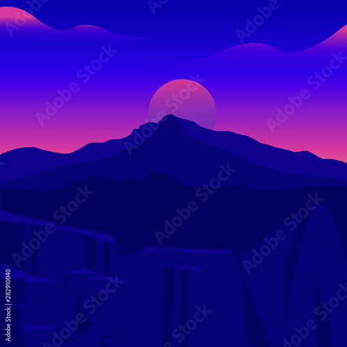 Abstract image of a sunset, the dawn sun over the mountains
