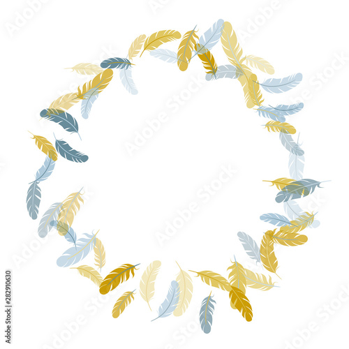 Fluffy twirled feathers on white design.