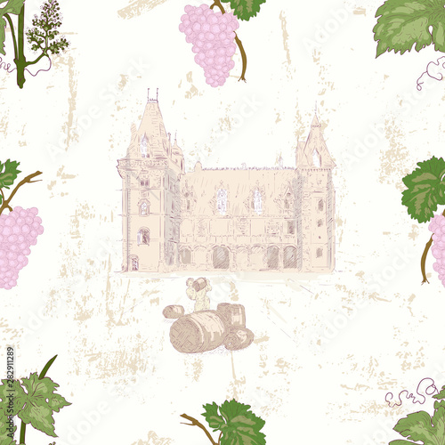 Wine chateau seamless pattern