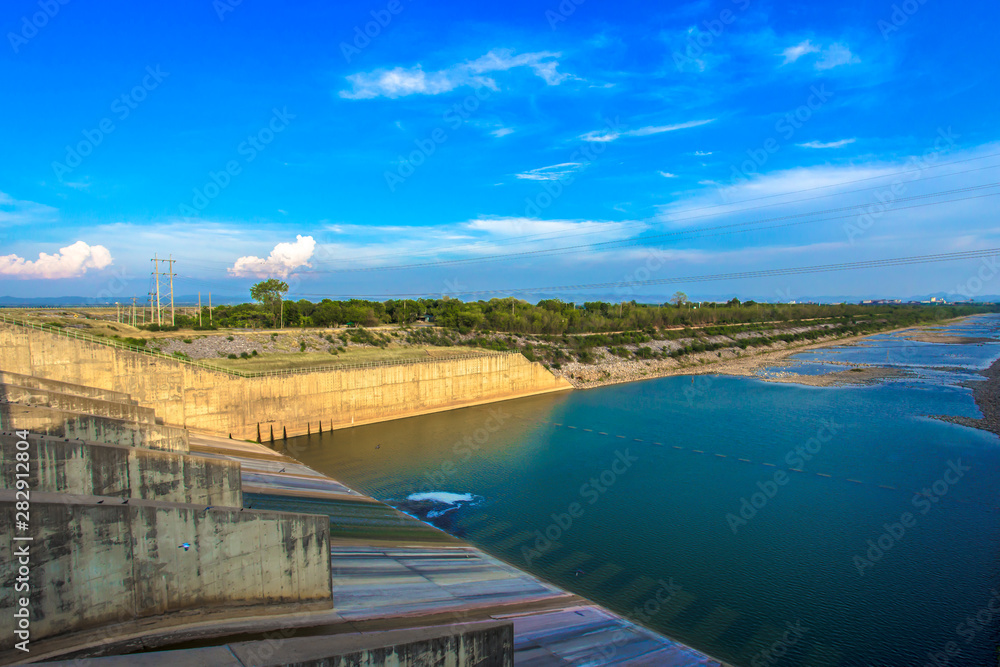 Obraz premium Factory, Power Station, Waterfall, Built Structure, Flood