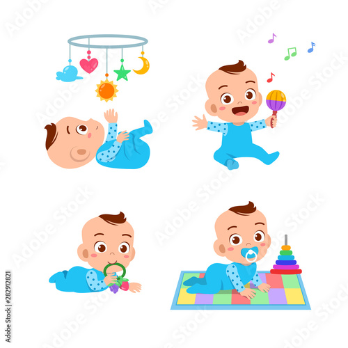 baby boy with toys vector set