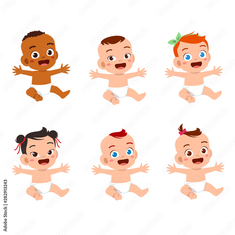 happy cute baby set bundle vector happy cute baby set bundle vector