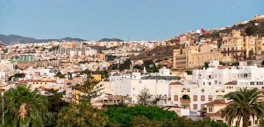 Scenic cityscape of residential areas of Santa Cruz de Tenerife in summer season, Canary Islands, Spain