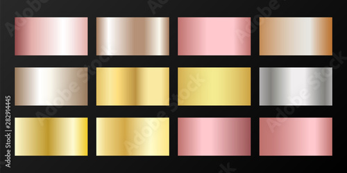 Silver, platinum, bronze, pink gold vector metallic gradients.