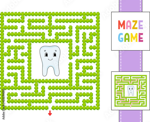 Maze. Game for kids. Funny labyrinth. Education developing worksheet. Activity page. Puzzle for children. Cute cartoon style. Riddle for preschool. Logical conundrum. Color vector illustration.