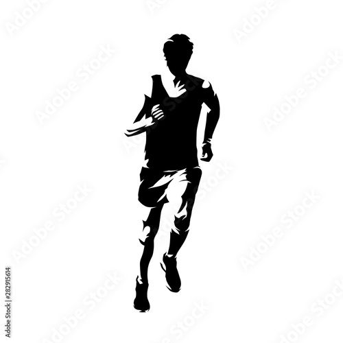 Runner, front view isolated vector ink drawing, abstract silhouette of marathon runner