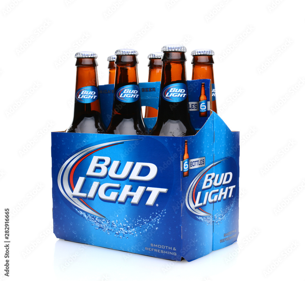 IRVINE, CA - MAY 25, 2014: A three quarters view of a 6 pack of Bud Light