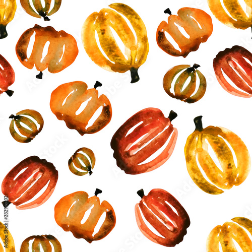 Watercolor pumpkin seamless pattern.