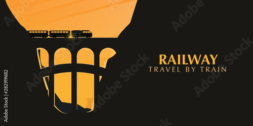 Travel by Train. Railway bridge with outdoor landscape. Travel Concept.
