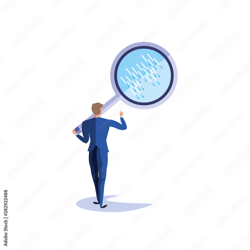 business man elegant with search magnifying glass business man elegant with search magnifying glass