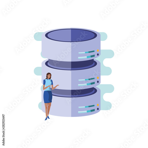 business woman elegant with data center disks