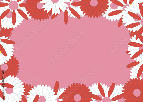 Floral background in living coral trend style. Round copy space. Flat design