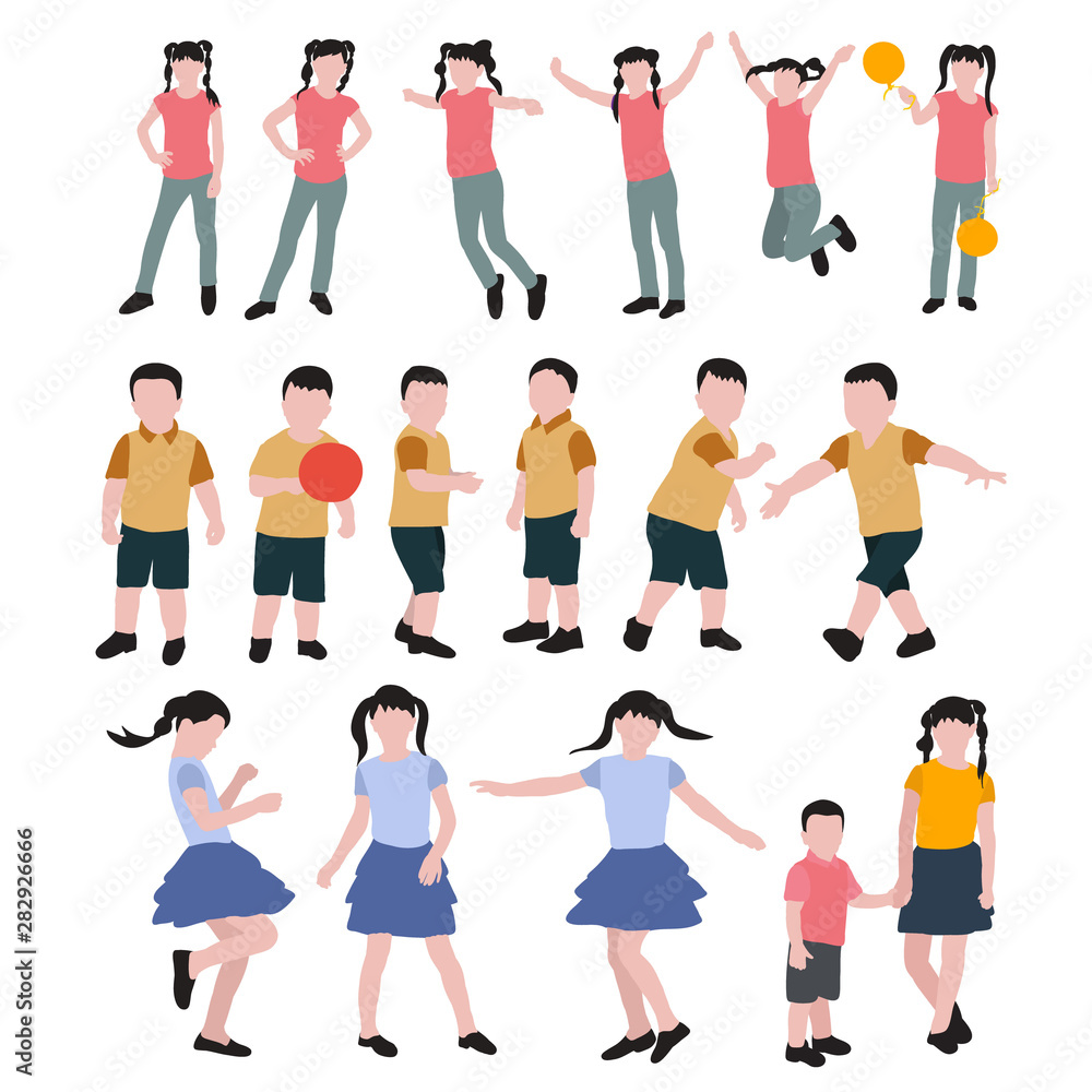 vector, isolated, flat style, no faces, kids, set