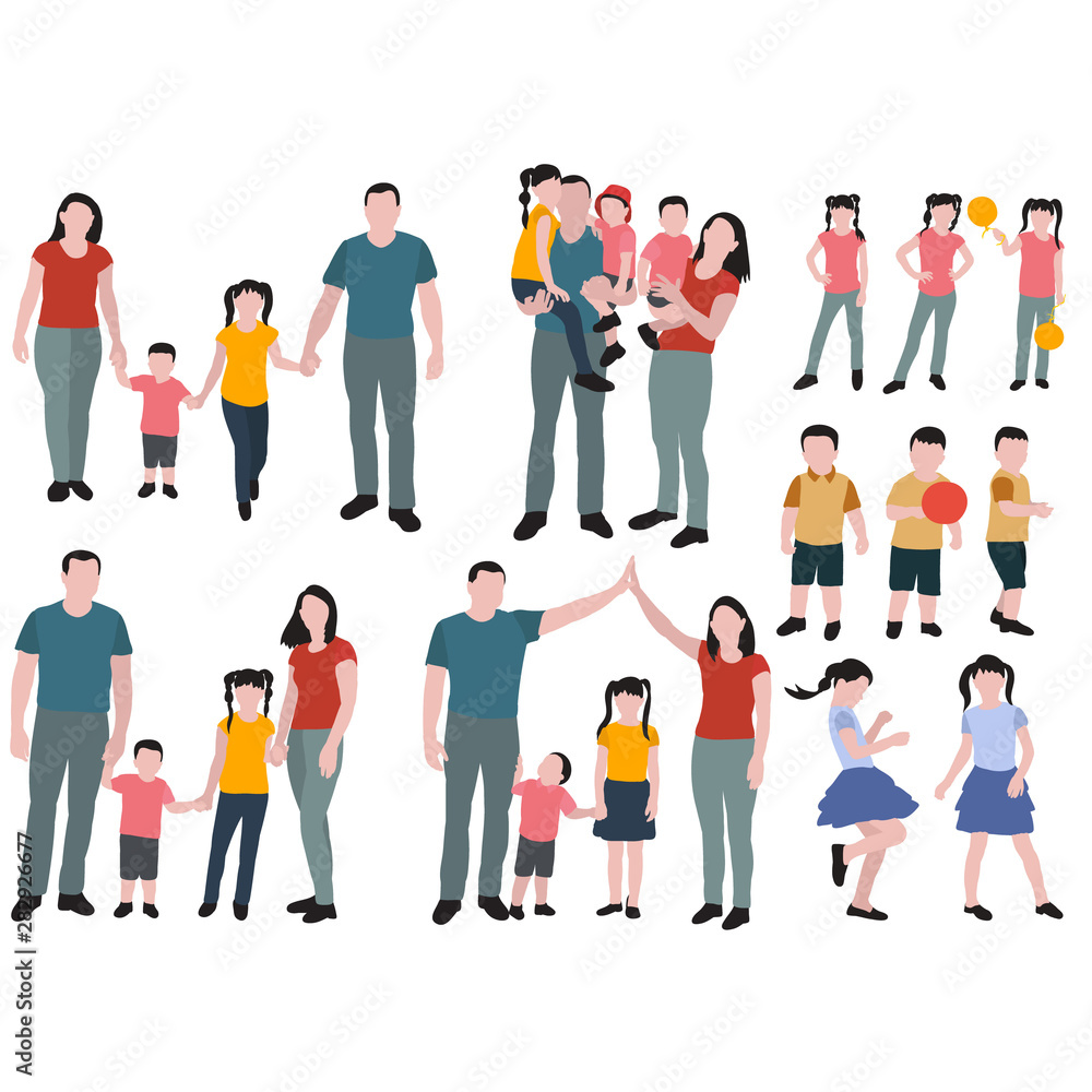 vector, isolated, flat style, no face, family, set, collection
