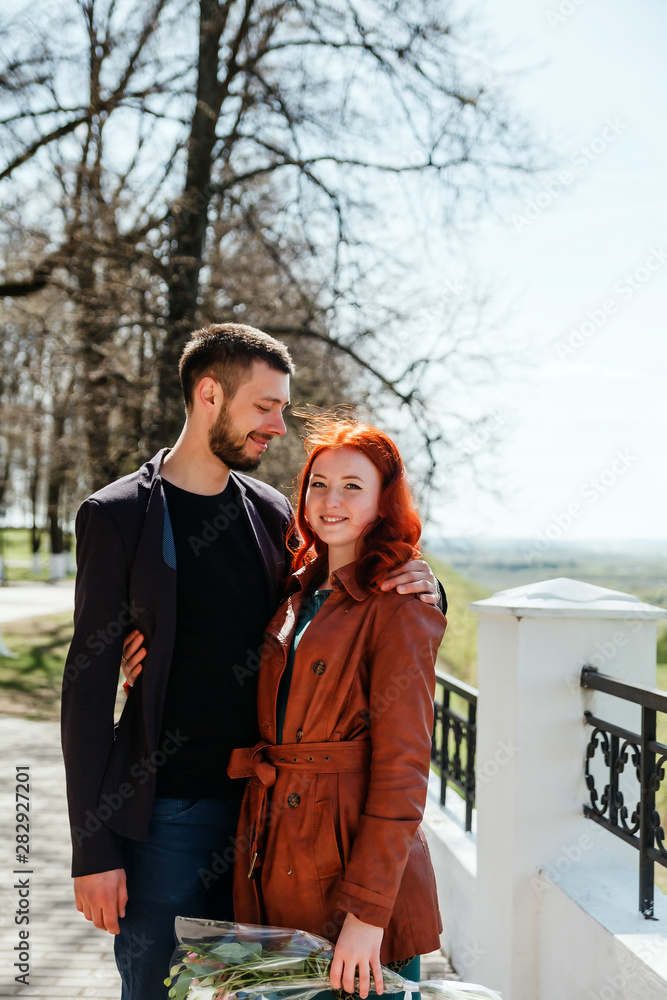 Romantic couple on date on spring afternoon. Romantic couple on date on spring afternoon.