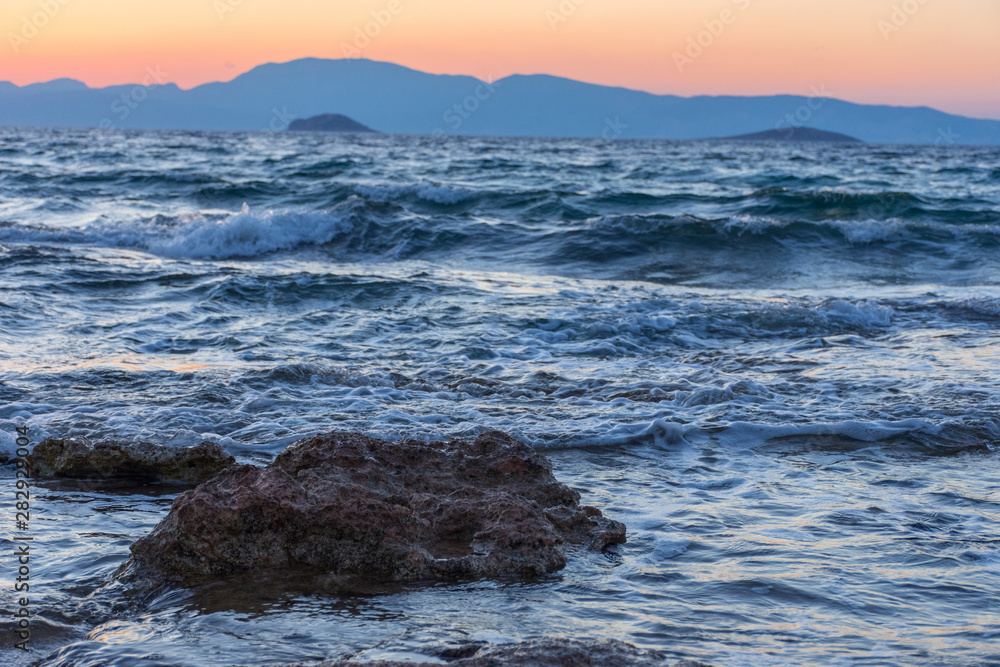 Long exposure seascape of Mediterranean Sea, at sunset. Long exposure seascape of Mediterranean Sea, at sunset.