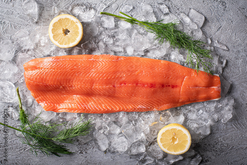 Obraz na płótnie raw salmon fillet on gray background